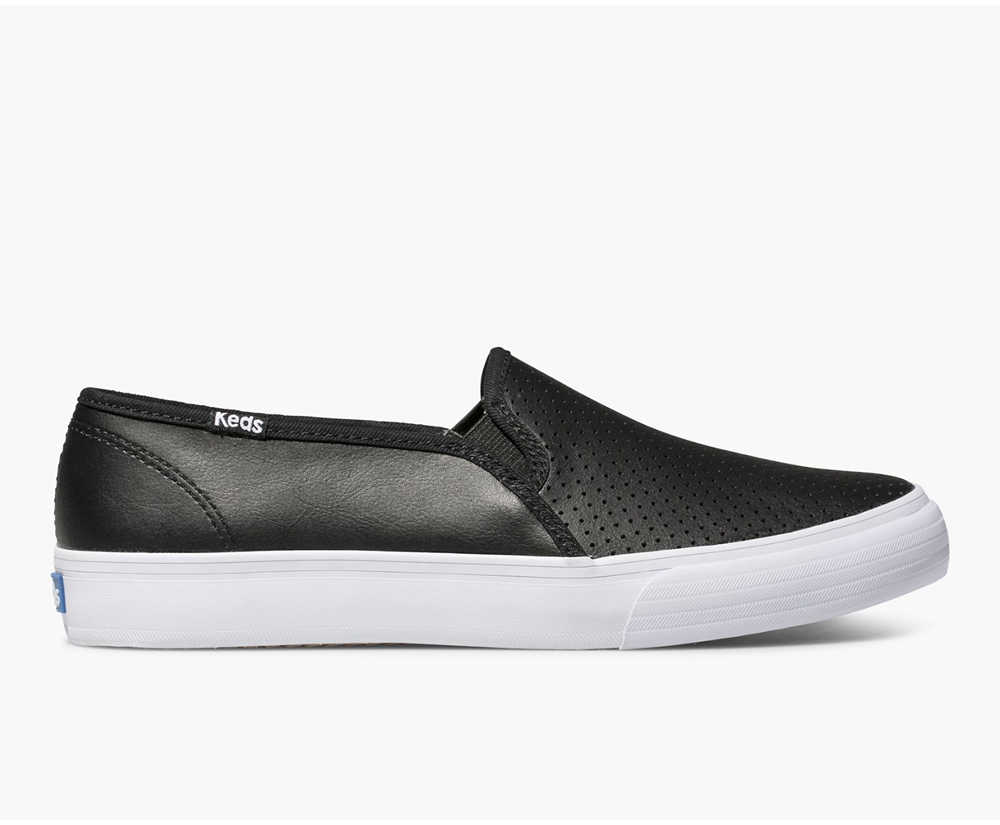 Keds Slip Ons Damen Schwarz - Double Decker Perf Leder - XVR-982063